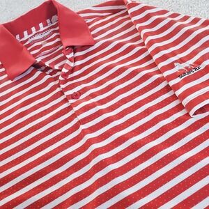Ashworth Men's Polo Shirt Size M Orangey Red White Stripe Sultans Run Golf Logo